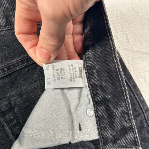 Vintage Levi's 505 Jeans Mens 34x32 Regular Fit Black Charcoal Y2K Denim Classic - Picture 5 of 11